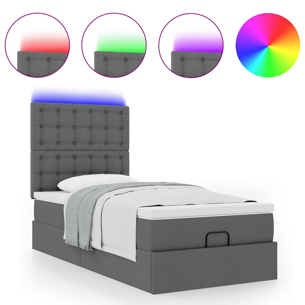 Bed poef met matras en LED's stof 80x200 cm donkergrijs is nu te koop bij PeponiXL, paradijselijk wonen!