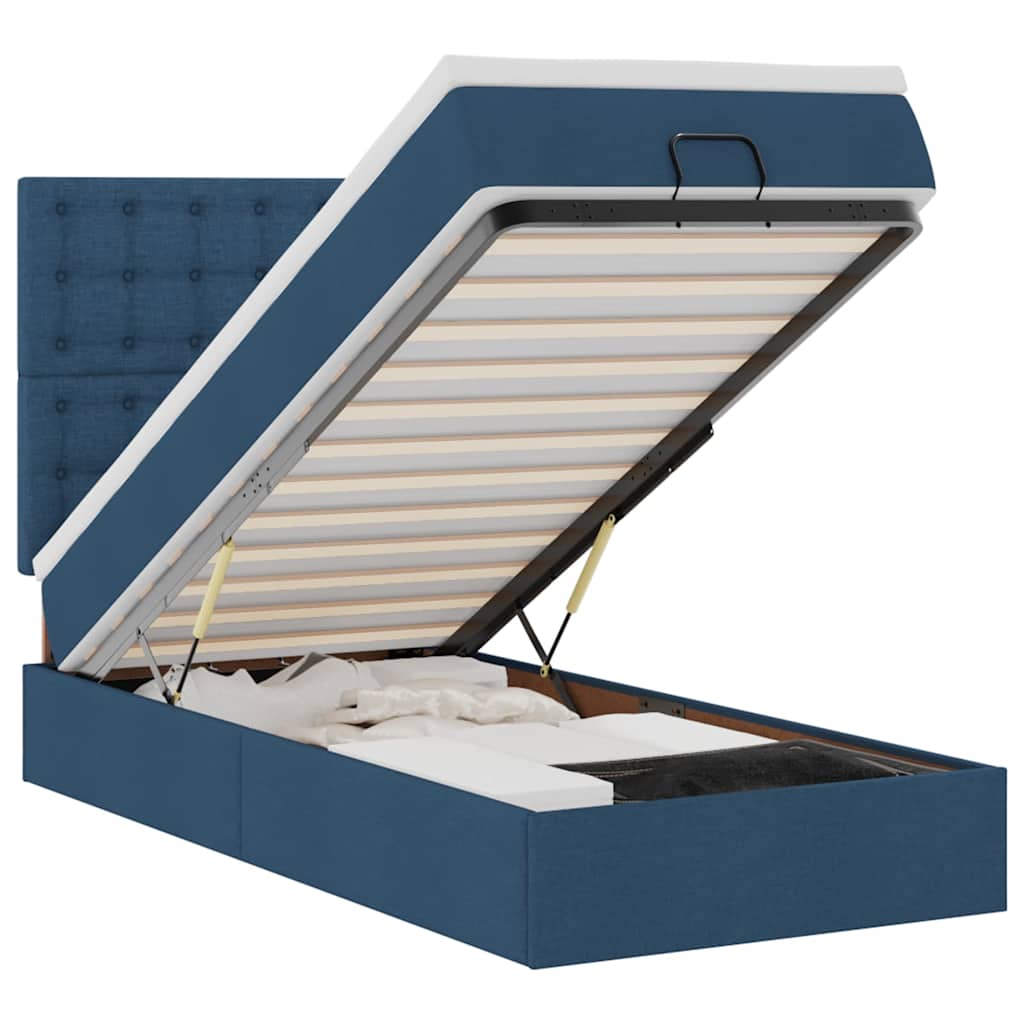 Ottoman bed met matras en LED's 80x200cm stof blauw is nu te koop bij PeponiXL, paradijselijk wonen!