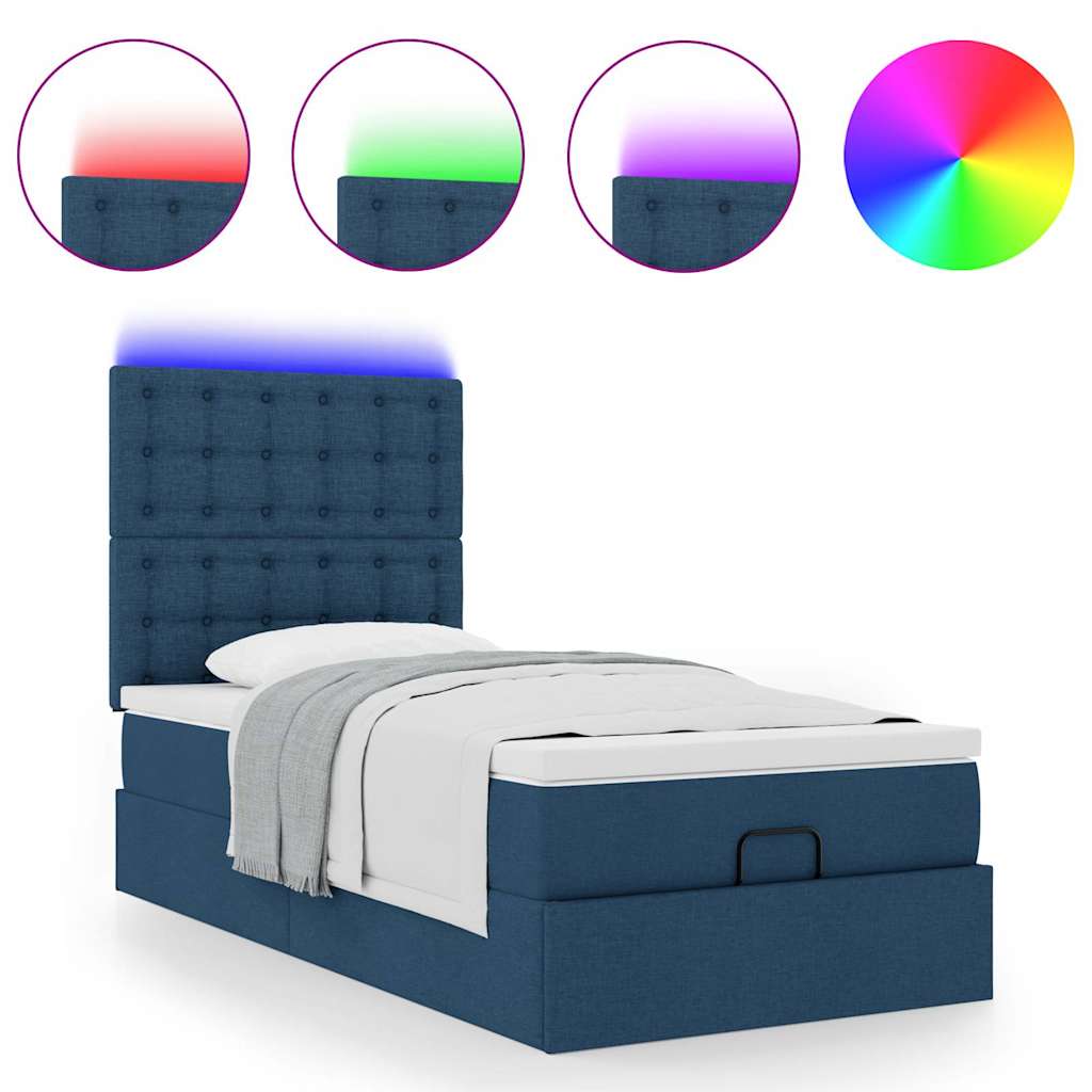 Ottoman bed met matras en LED's 80x200cm stof blauw is nu te koop bij PeponiXL, paradijselijk wonen!