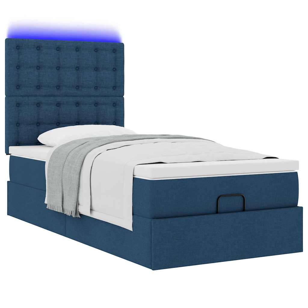 Ottoman bed met matras en LED's 80x200cm stof blauw is nu te koop bij PeponiXL, paradijselijk wonen!