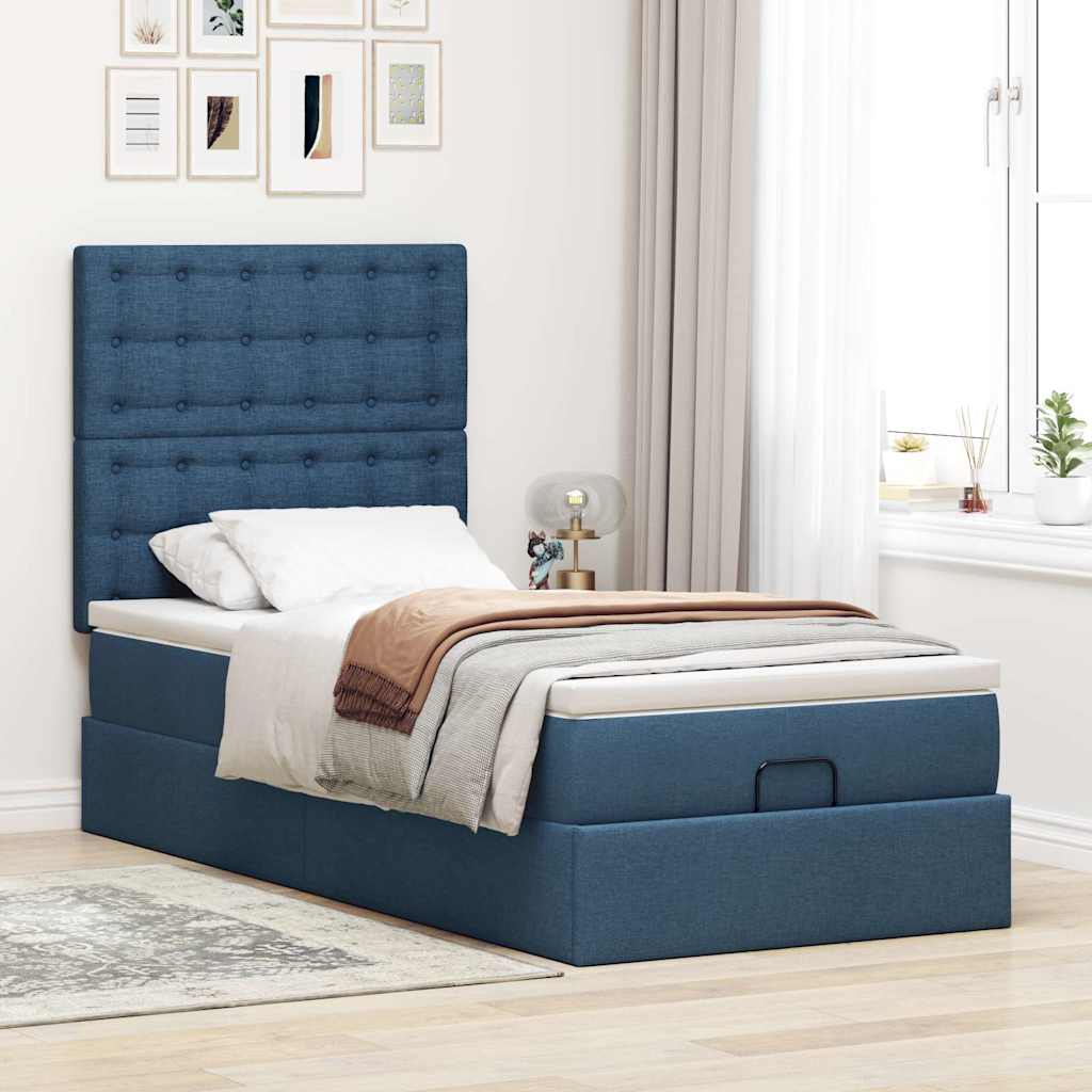 Ottoman bed met matras en LED's 80x200cm stof blauw is nu te koop bij PeponiXL, paradijselijk wonen!