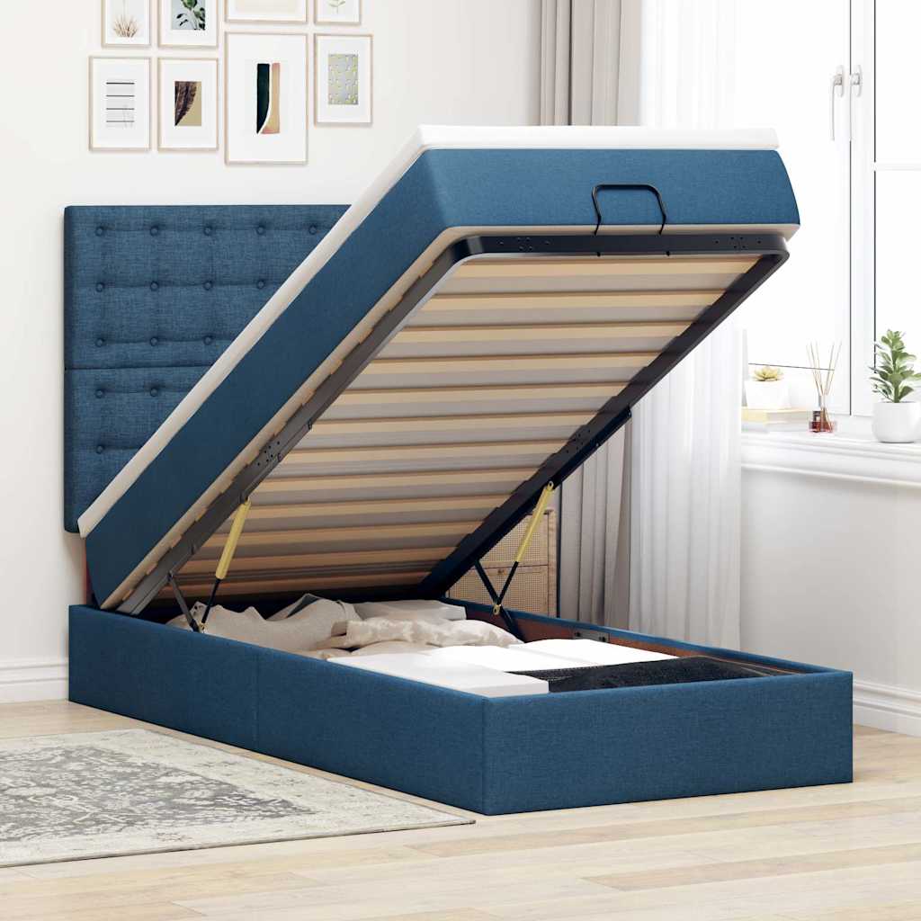 Ottoman bed met matras en LED's 80x200cm stof blauw is nu te koop bij PeponiXL, paradijselijk wonen!