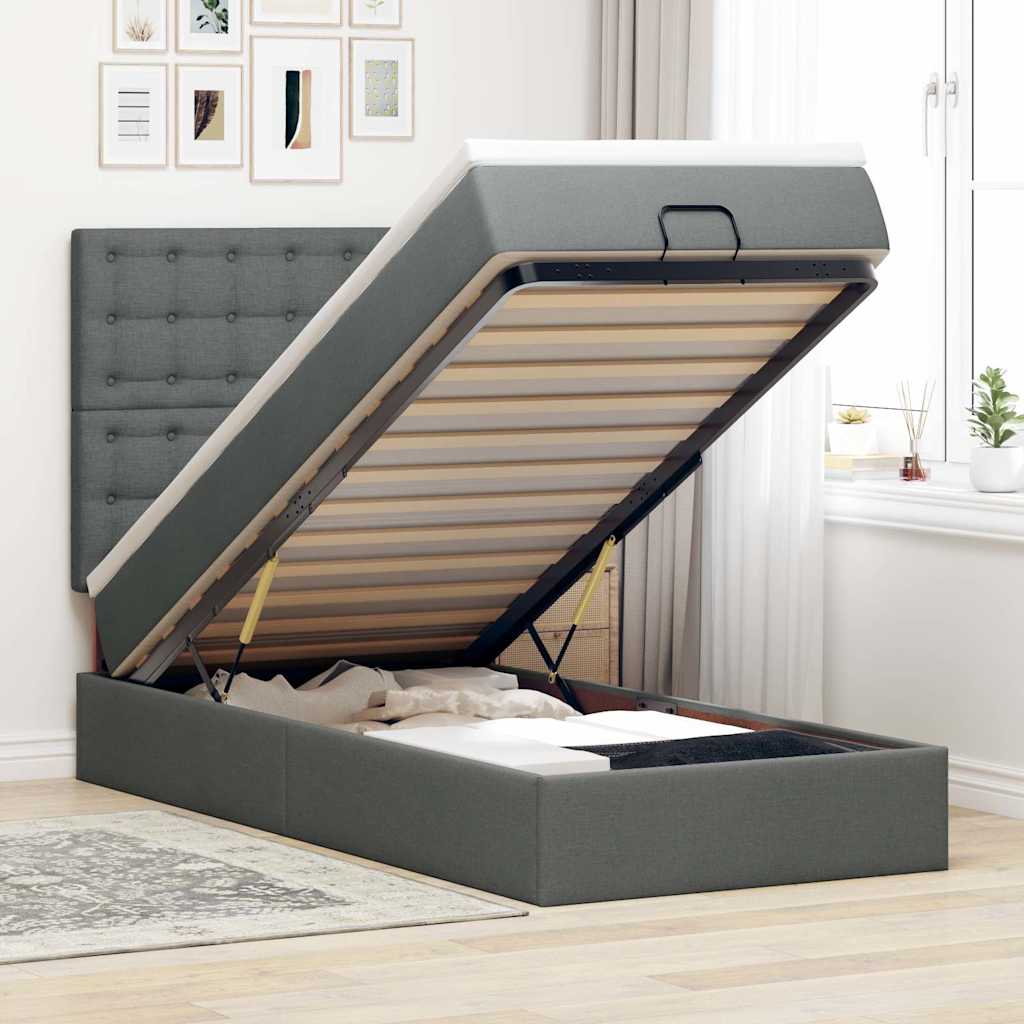 Ottoman bed met matras en LED's 90x190cm stof donkergrijs is nu te koop bij PeponiXL, paradijselijk wonen!