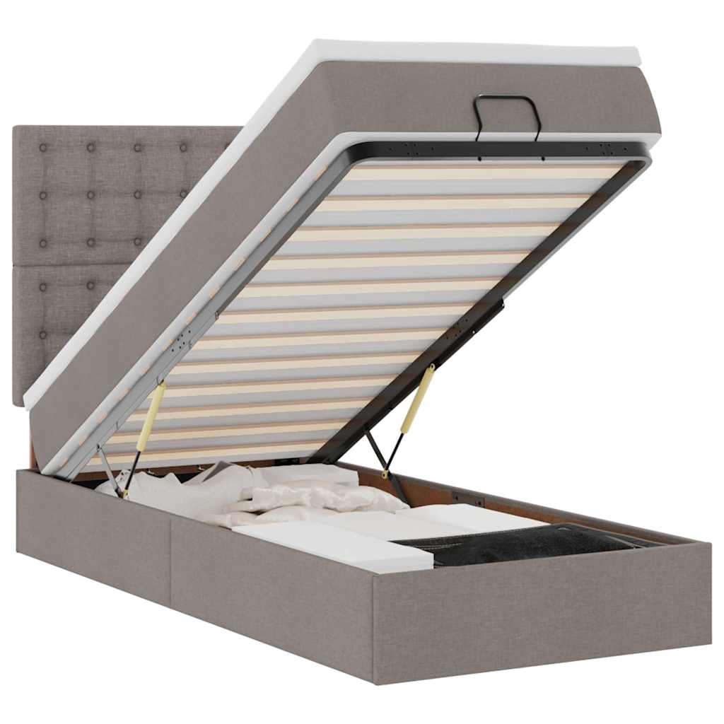Ottoman bed met matras en LED's 90x190cm stof taupe is nu te koop bij PeponiXL, paradijselijk wonen!