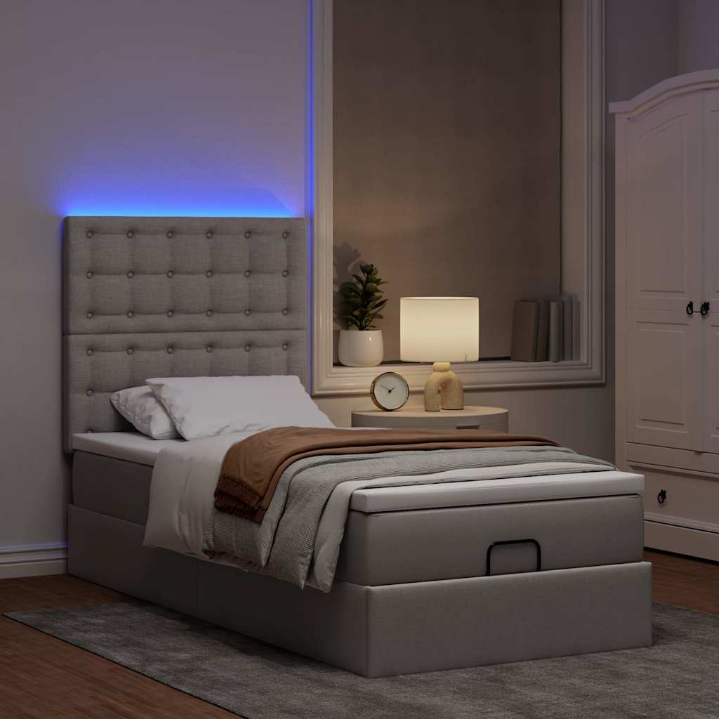 Ottoman bed met matras en LED's 90x190cm stof taupe is nu te koop bij PeponiXL, paradijselijk wonen!