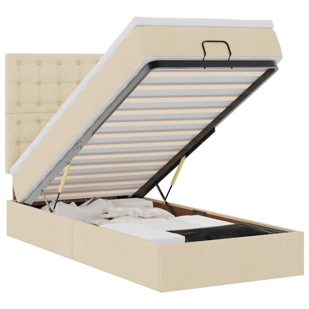 Ottoman bed met matras en LED's 90x190cm stof crèmekleurig is nu te koop bij PeponiXL, paradijselijk wonen!