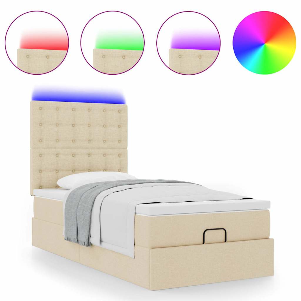 Ottoman bed met matras en LED's 90x190cm stof crèmekleurig is nu te koop bij PeponiXL, paradijselijk wonen!