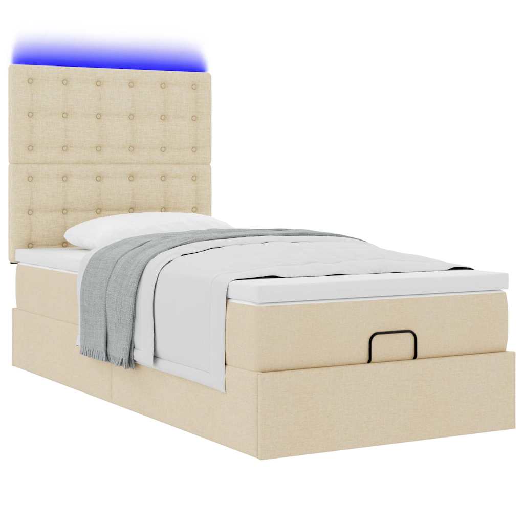 Ottoman bed met matras en LED's 90x190cm stof crèmekleurig is nu te koop bij PeponiXL, paradijselijk wonen!
