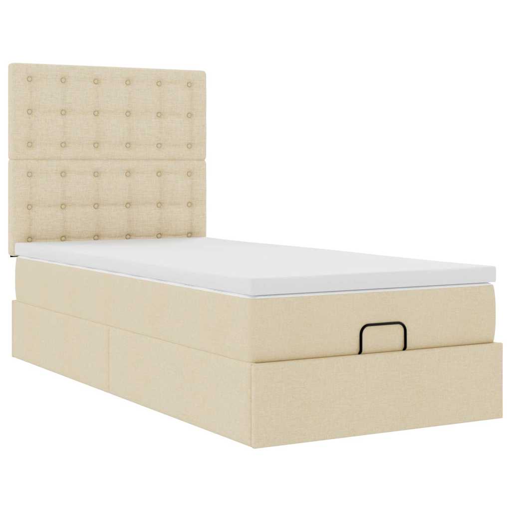 Ottoman bed met matras en LED's 90x190cm stof crèmekleurig is nu te koop bij PeponiXL, paradijselijk wonen!