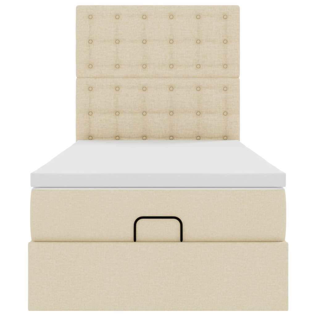 Ottoman bed met matras en LED's 90x190cm stof crèmekleurig is nu te koop bij PeponiXL, paradijselijk wonen!