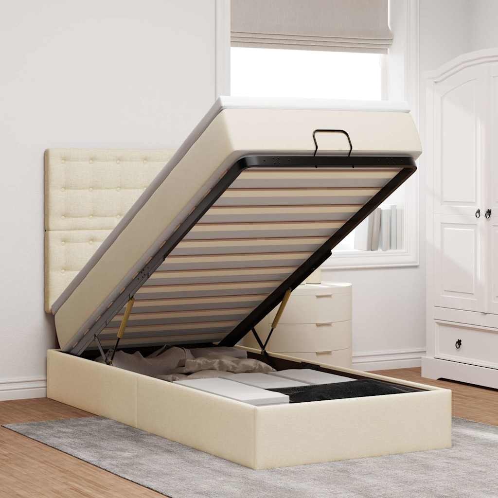 Ottoman bed met matras en LED's 90x190cm stof crèmekleurig is nu te koop bij PeponiXL, paradijselijk wonen!