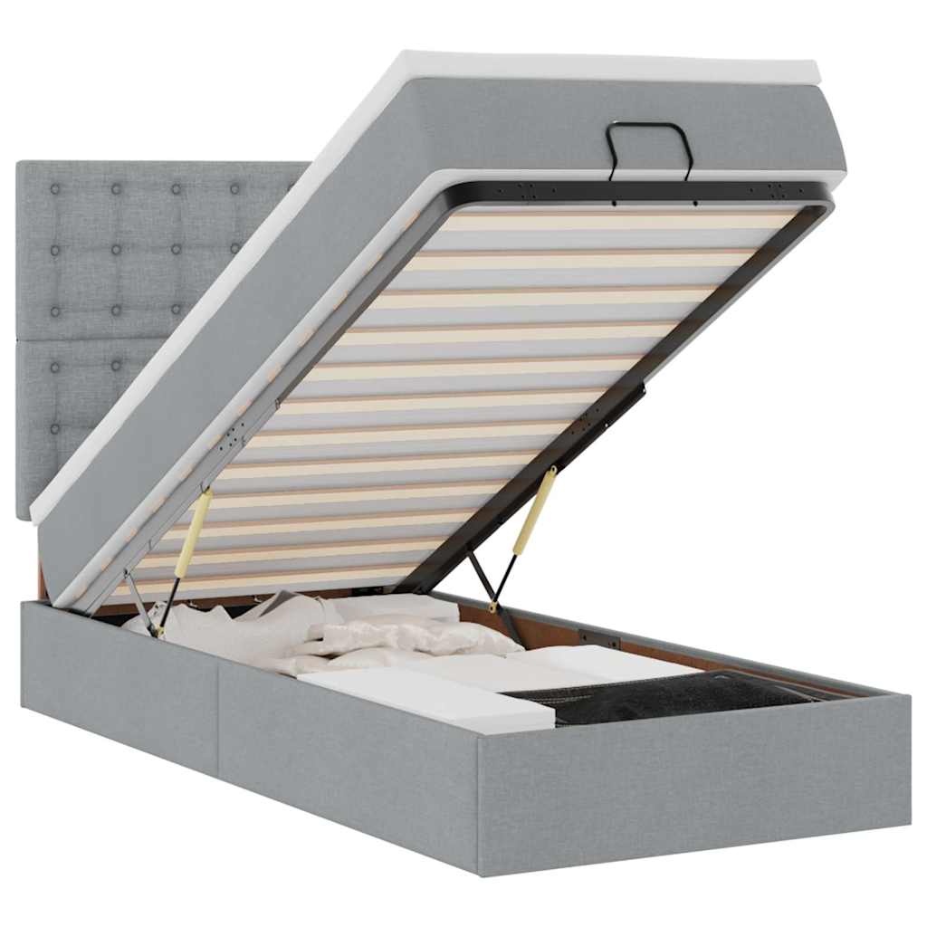 Bed poef met matras en LED's 90x200 cm stof lichtgrijs is nu te koop bij PeponiXL, paradijselijk wonen!