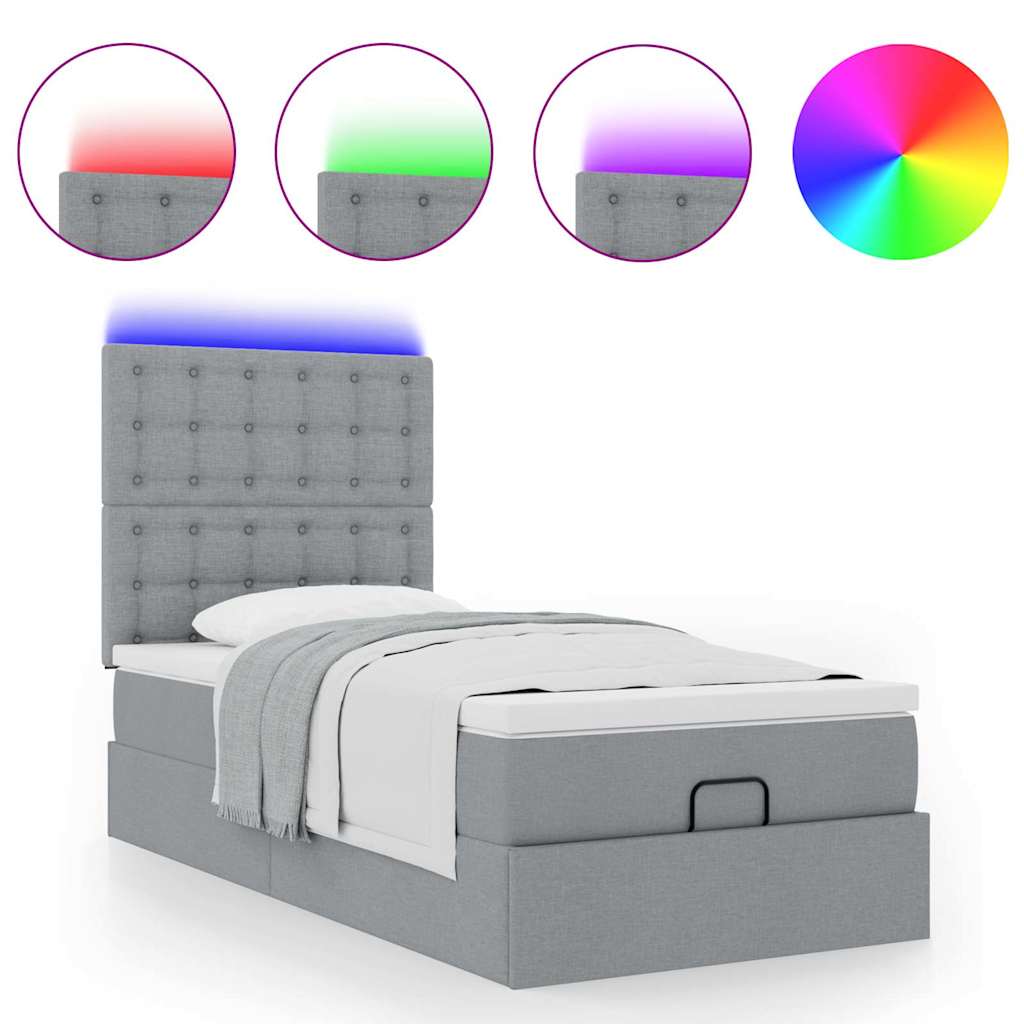 Bed poef met matras en LED's 90x200 cm stof lichtgrijs is nu te koop bij PeponiXL, paradijselijk wonen!