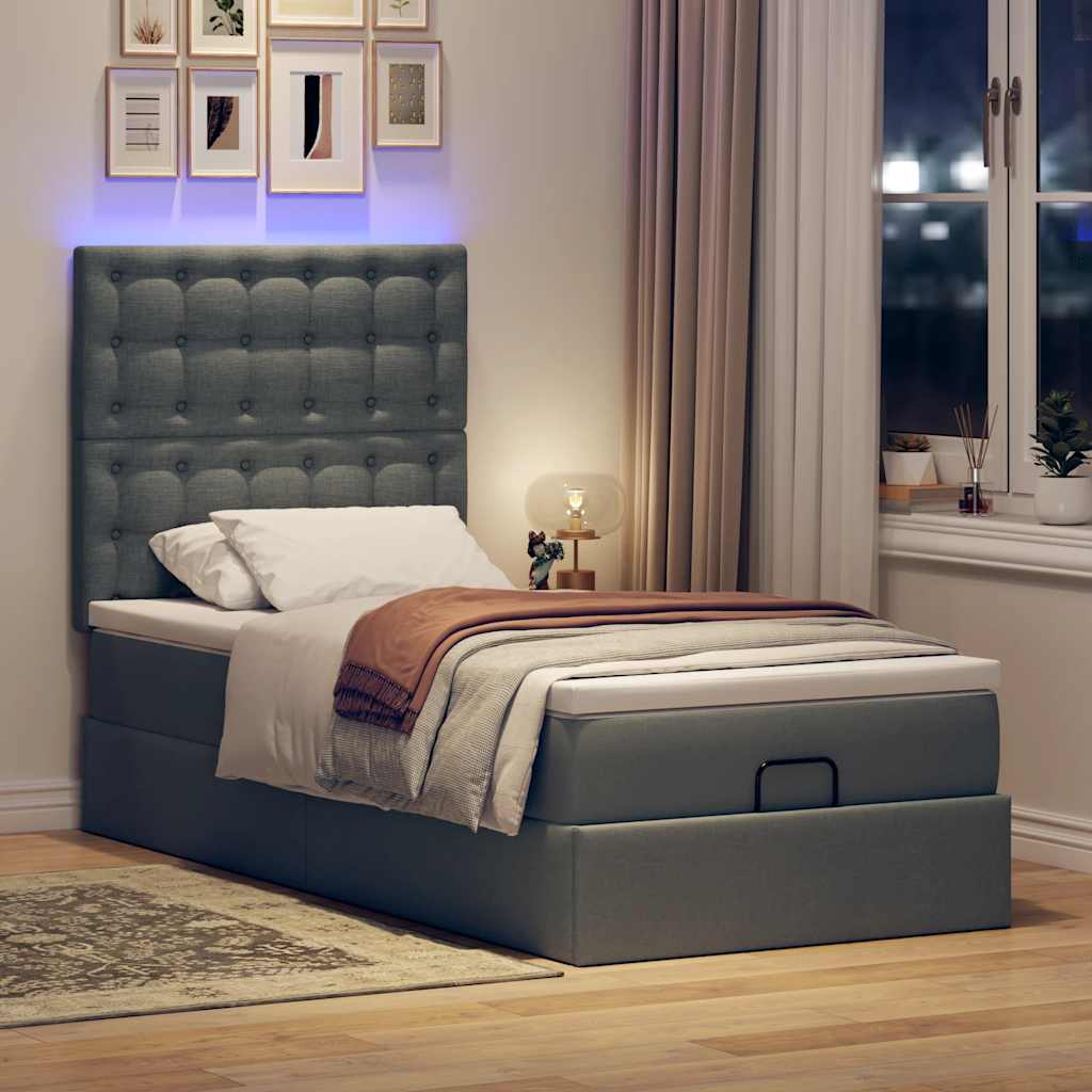Bed poef met matras en LED's 90x200 cm stof donkergrijs is nu te koop bij PeponiXL, paradijselijk wonen!