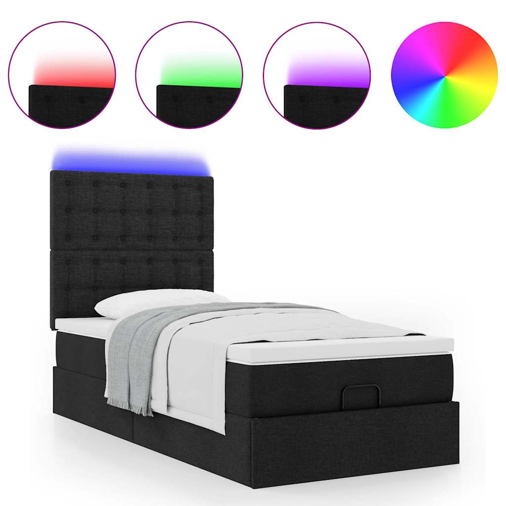 Ottoman bed met matras en LED's 90x200cm stof zwart is nu te koop bij PeponiXL, paradijselijk wonen!