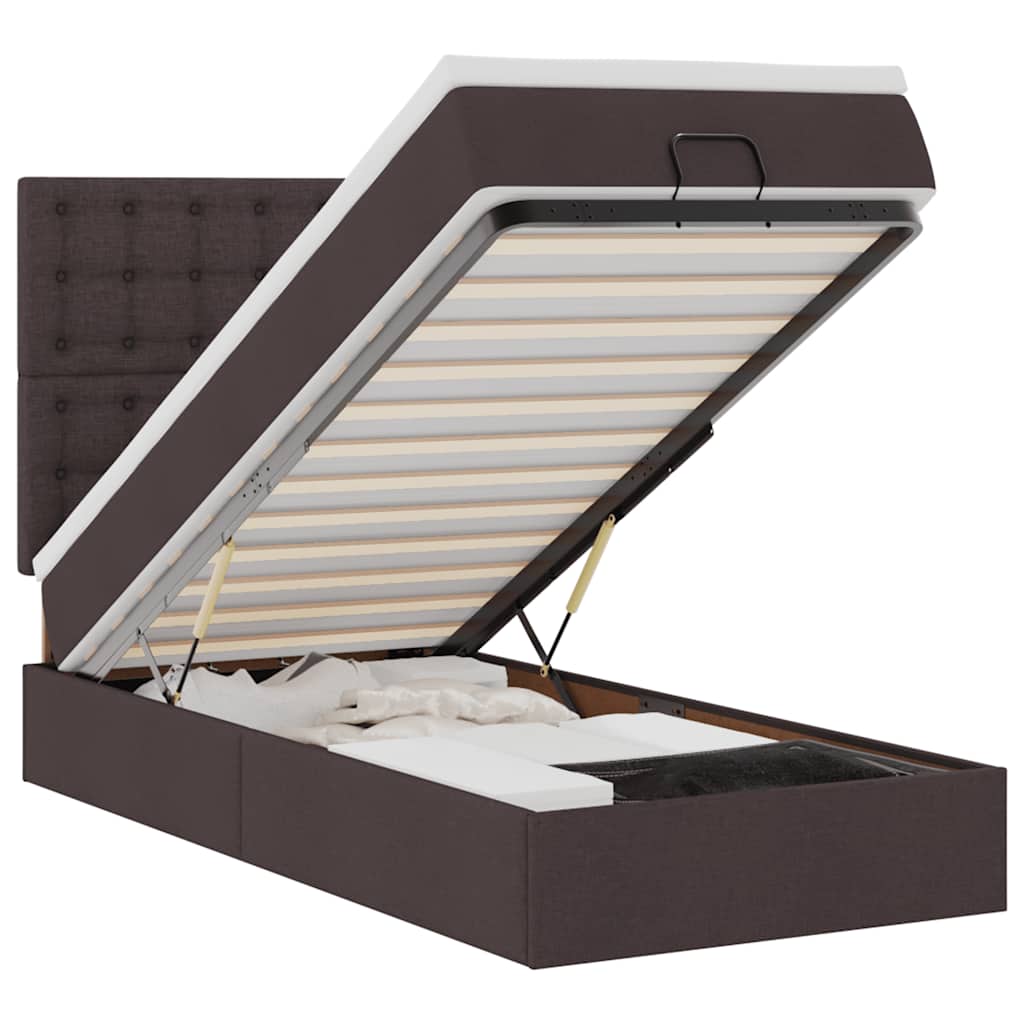 Bed poef met matras en LED's 90x200 cm stof donkerbruin is nu te koop bij PeponiXL, paradijselijk wonen!