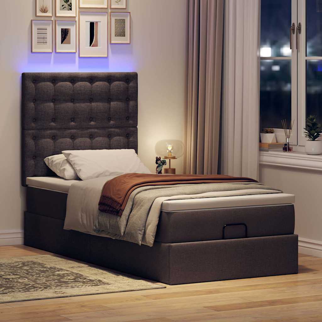 Bed poef met matras en LED's 90x200 cm stof donkerbruin is nu te koop bij PeponiXL, paradijselijk wonen!