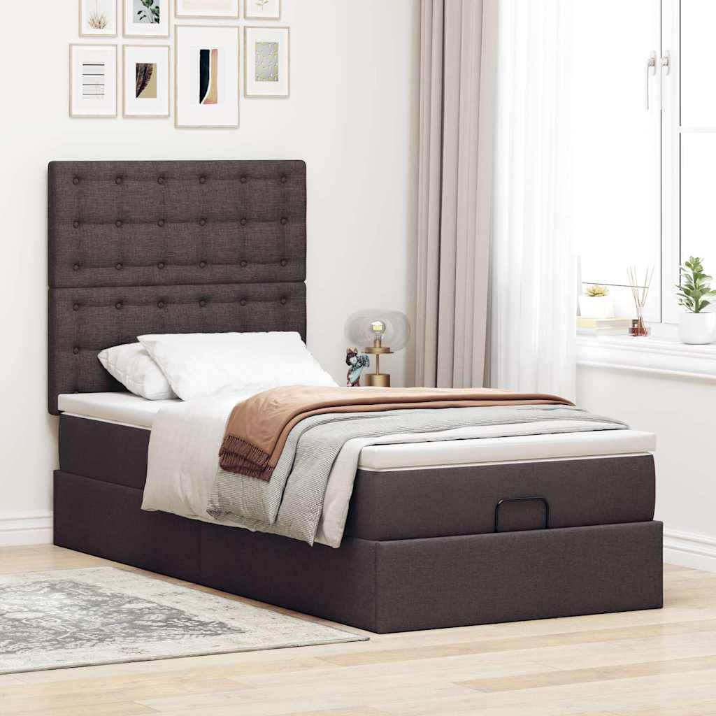 Bed poef met matras en LED's 90x200 cm stof donkerbruin is nu te koop bij PeponiXL, paradijselijk wonen!