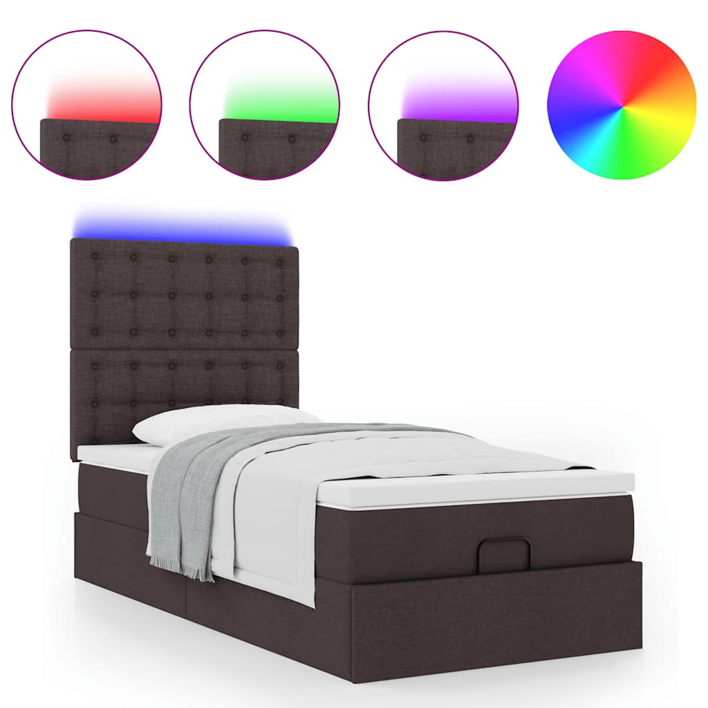 Bed poef met matras en LED's 90x200 cm stof donkerbruin is nu te koop bij PeponiXL, paradijselijk wonen!