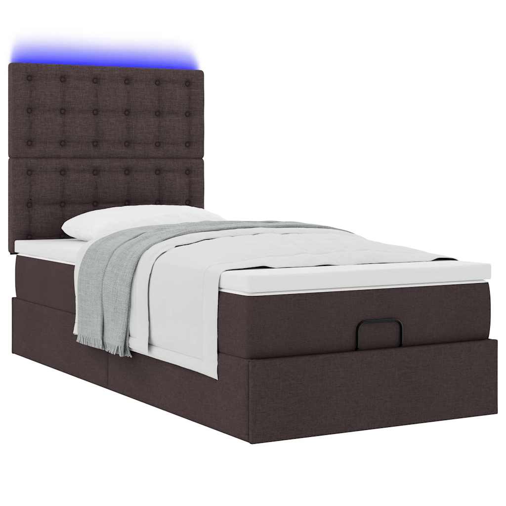 Bed poef met matras en LED's 90x200 cm stof donkerbruin is nu te koop bij PeponiXL, paradijselijk wonen!