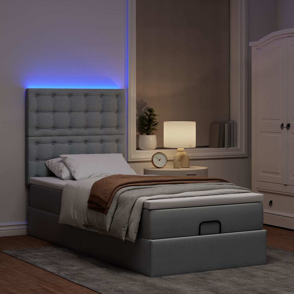 Ottoman bed met matras en LED's 100x200cm stof lichtgrijs is nu te koop bij PeponiXL, paradijselijk wonen!