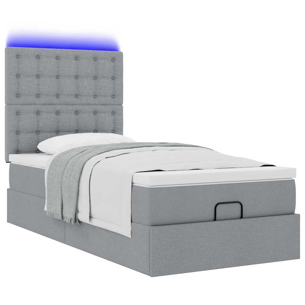 Ottoman bed met matras en LED's 100x200cm stof lichtgrijs is nu te koop bij PeponiXL, paradijselijk wonen!