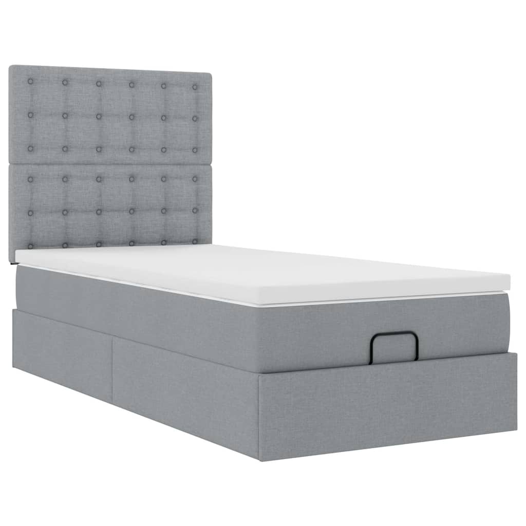 Ottoman bed met matras en LED's 100x200cm stof lichtgrijs is nu te koop bij PeponiXL, paradijselijk wonen!