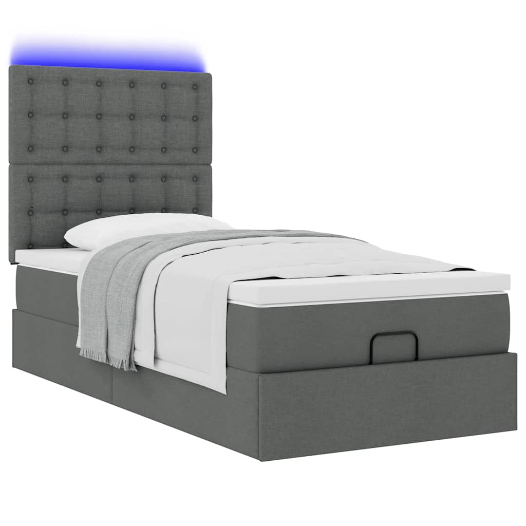 Ottoman bed met matras en LED's 100x200cm stof donkergrijs is nu te koop bij PeponiXL, paradijselijk wonen!