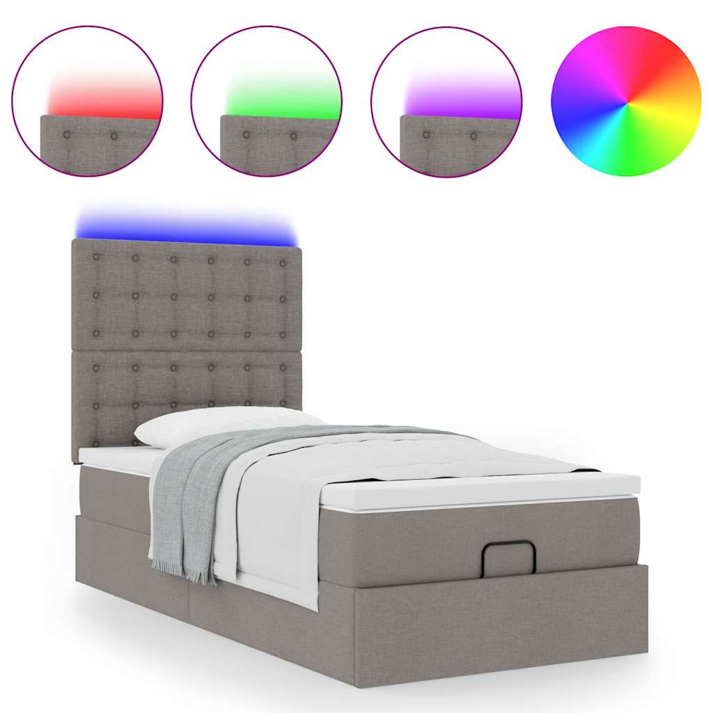 Ottoman bed met matras en LED's 100x200cm stof taupe is nu te koop bij PeponiXL, paradijselijk wonen!