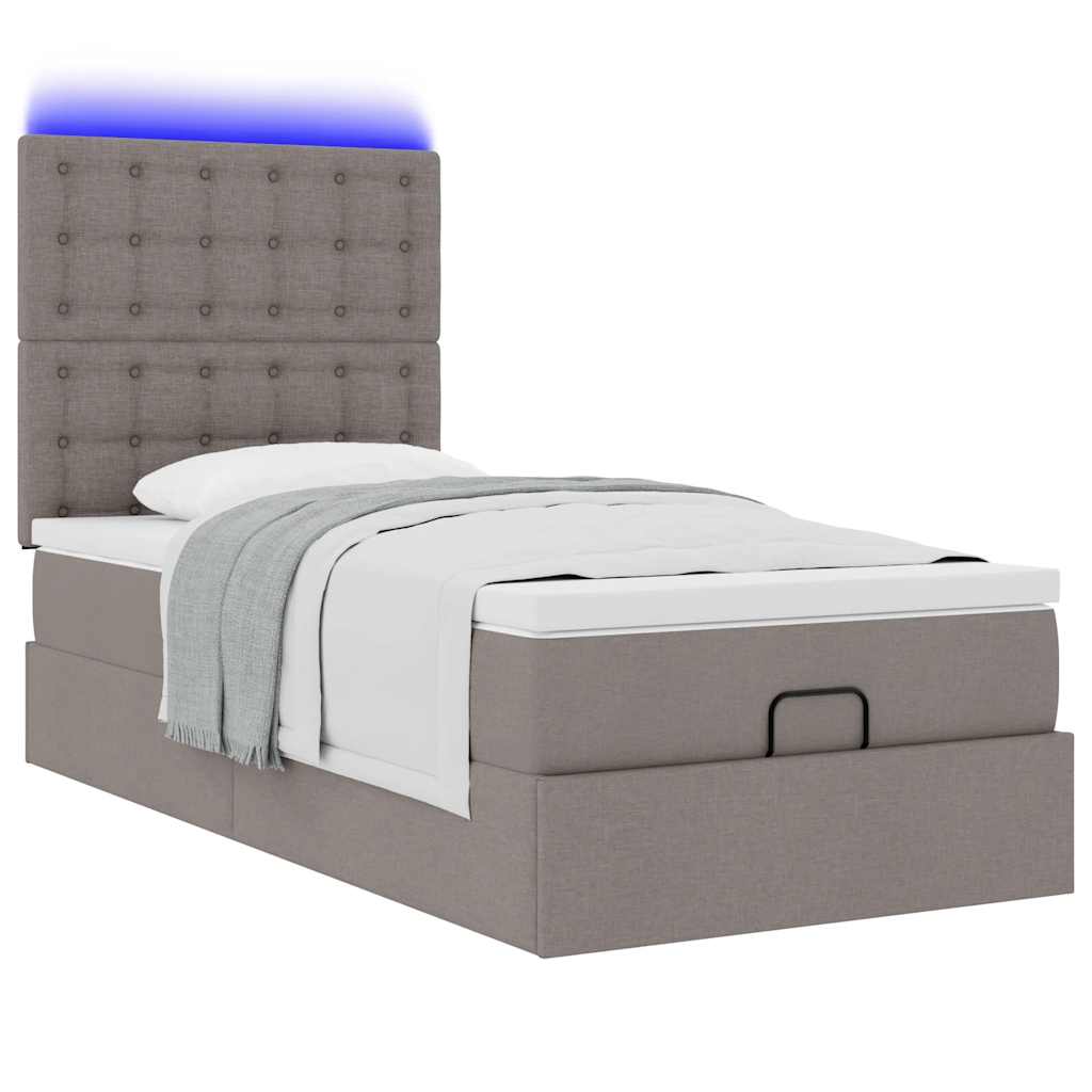 Ottoman bed met matras en LED's 100x200cm stof taupe is nu te koop bij PeponiXL, paradijselijk wonen!