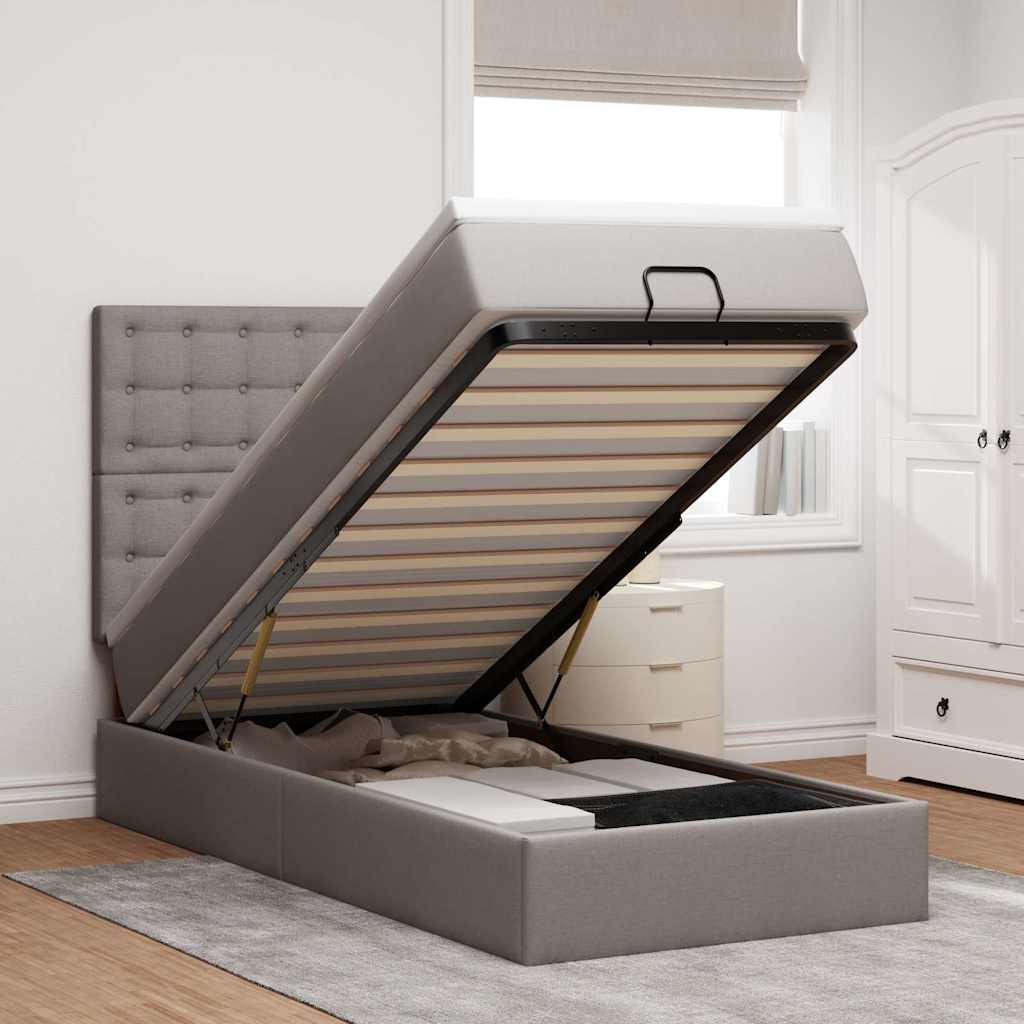 Ottoman bed met matras en LED's 100x200cm stof taupe is nu te koop bij PeponiXL, paradijselijk wonen!