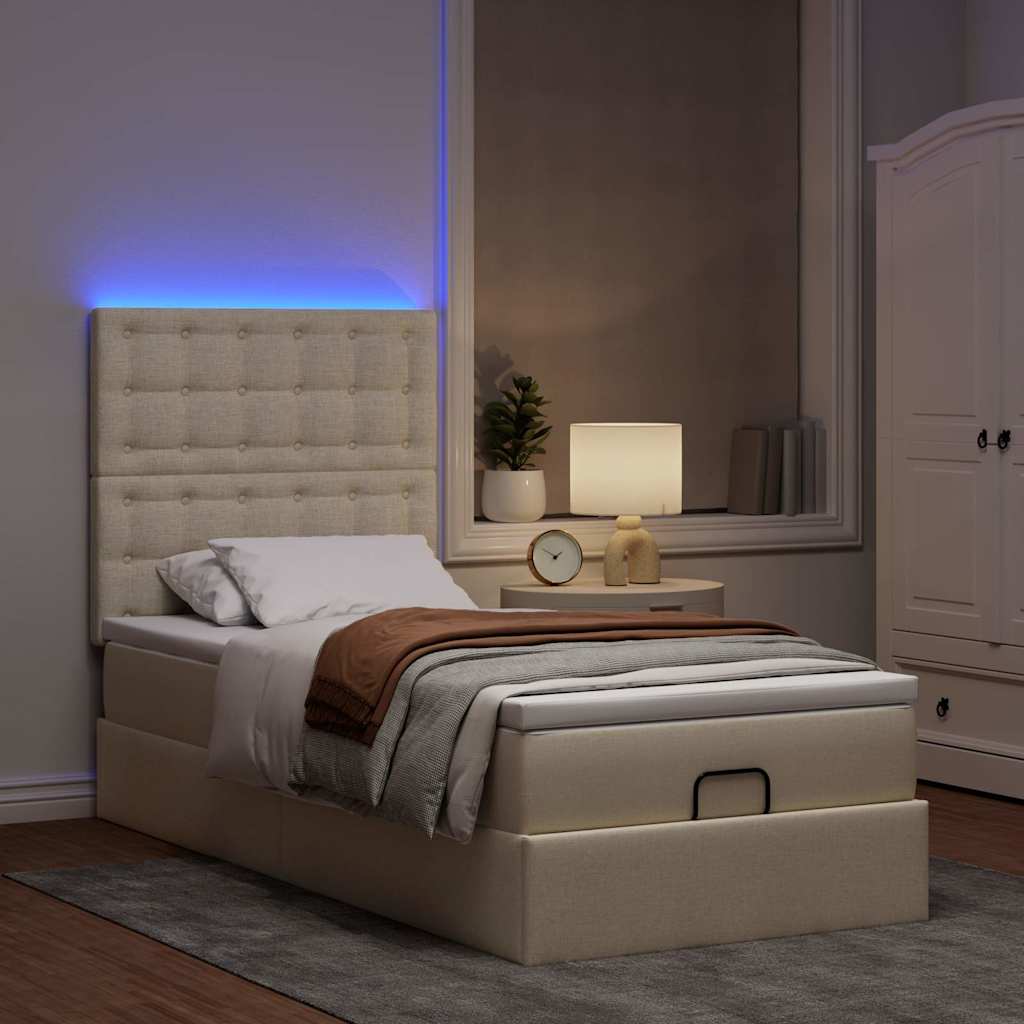 Ottoman bed met matras en LED's 100x200cm stof crèmekleurig