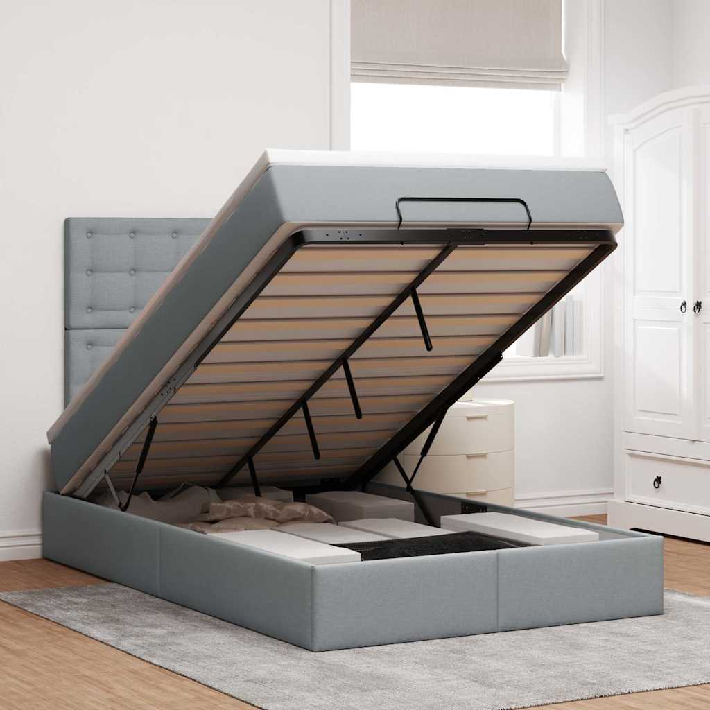 Ottoman bed met matras en LED's 120x190 cm stof lichtgrijs is nu te koop bij PeponiXL, paradijselijk wonen!