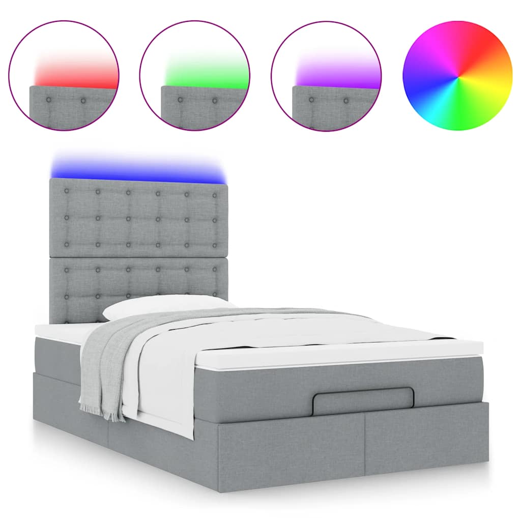 Ottoman bed met matras en LED's 120x190 cm stof lichtgrijs is nu te koop bij PeponiXL, paradijselijk wonen!