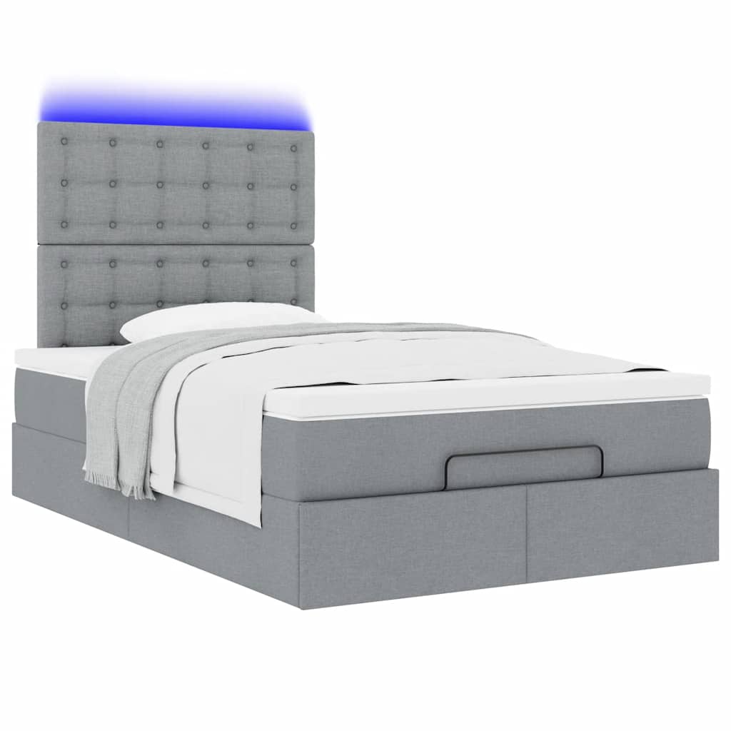 Ottoman bed met matras en LED's 120x190 cm stof lichtgrijs is nu te koop bij PeponiXL, paradijselijk wonen!
