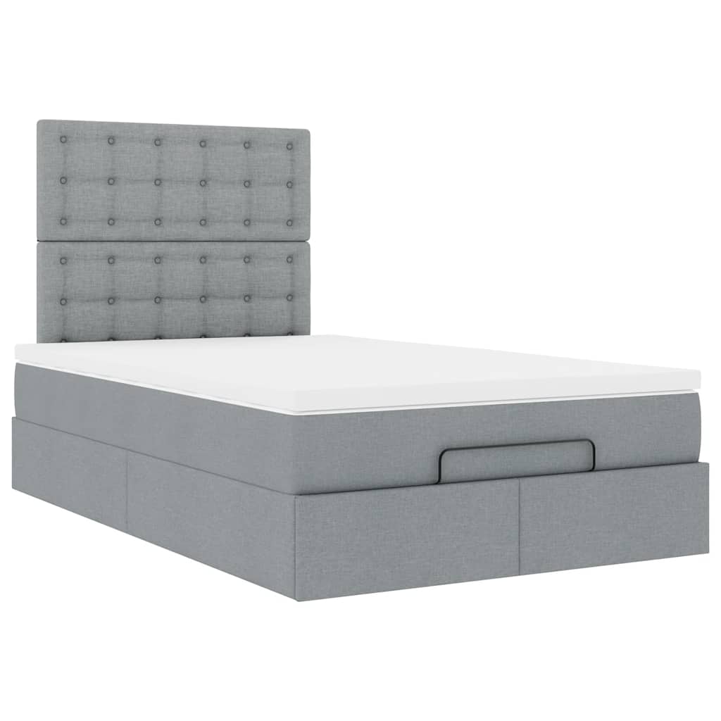 Ottoman bed met matras en LED's 120x190 cm stof lichtgrijs is nu te koop bij PeponiXL, paradijselijk wonen!