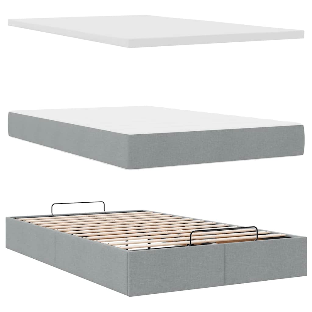 Ottoman bed met matras en LED's 120x190 cm stof lichtgrijs is nu te koop bij PeponiXL, paradijselijk wonen!