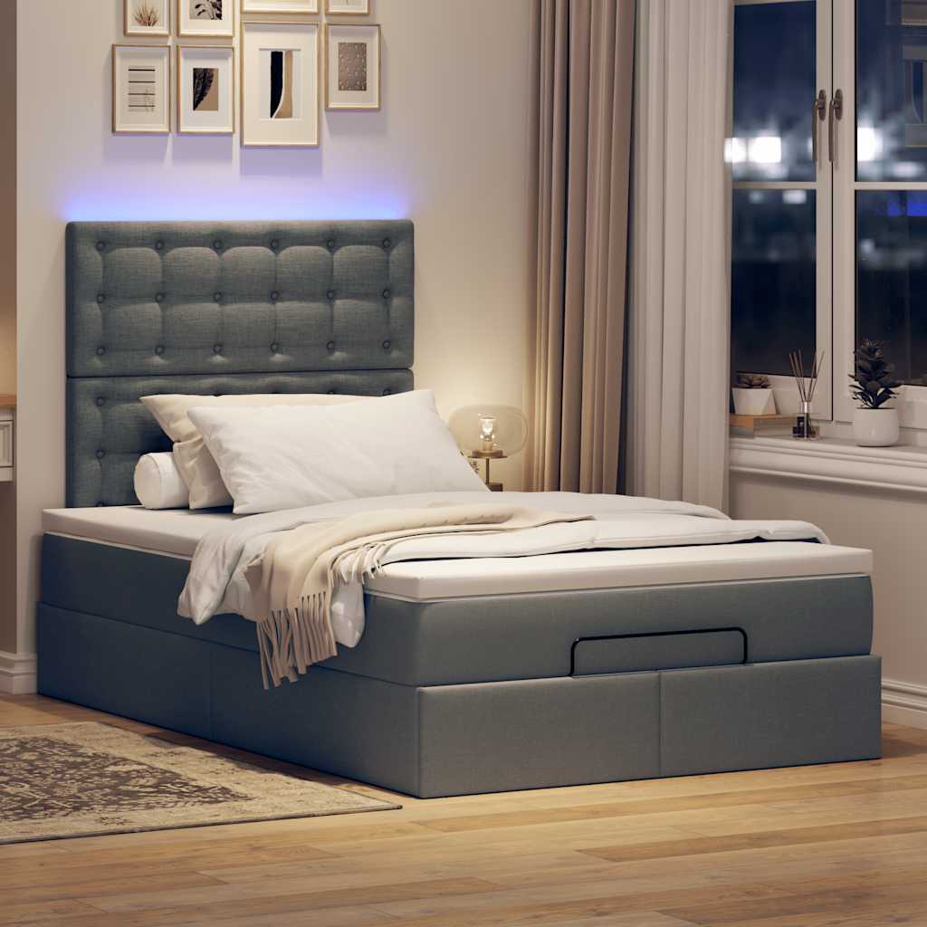 Ottoman bed met matras en LED's 120x190 cm stof donkergrijs is nu te koop bij PeponiXL, paradijselijk wonen!