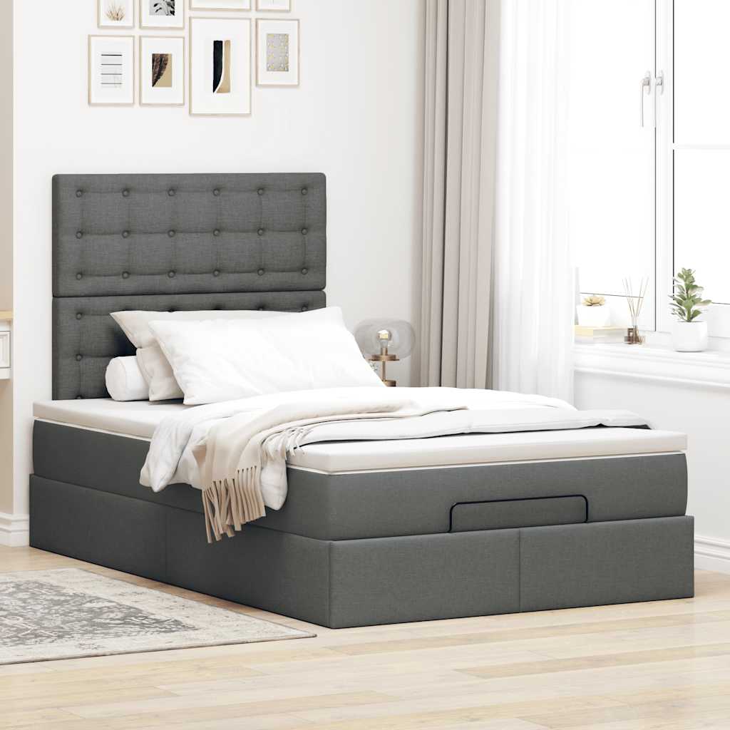 Ottoman bed met matras en LED's 120x190 cm stof donkergrijs is nu te koop bij PeponiXL, paradijselijk wonen!