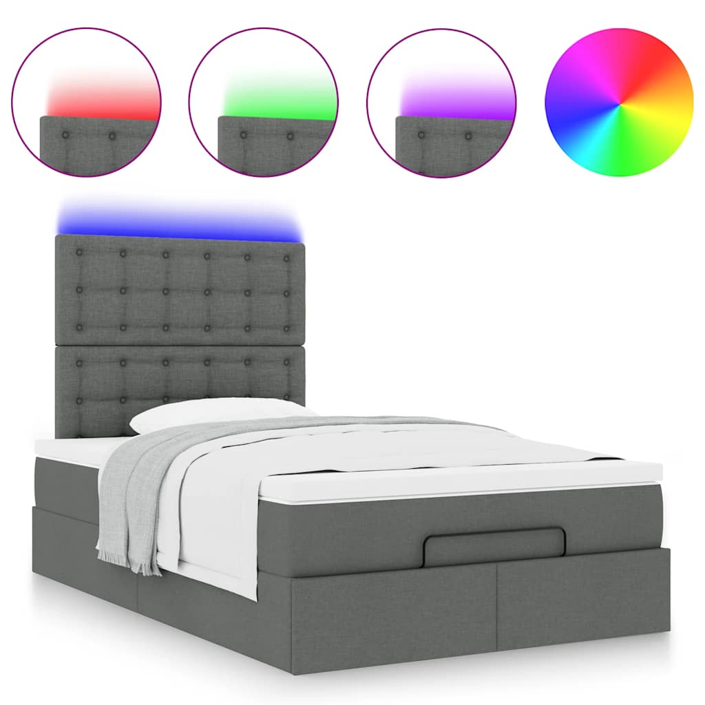 Ottoman bed met matras en LED's 120x190 cm stof donkergrijs is nu te koop bij PeponiXL, paradijselijk wonen!