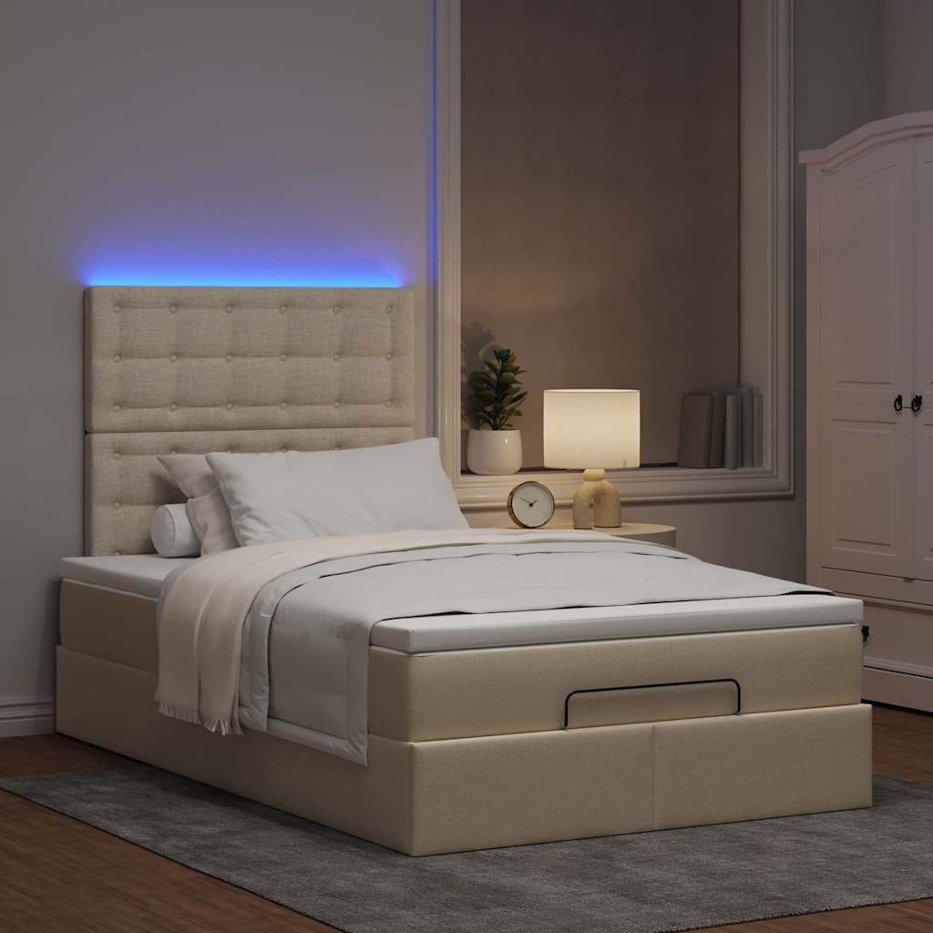 Ottoman bed met matras en LED's 120x190cm stof crèmekleurig