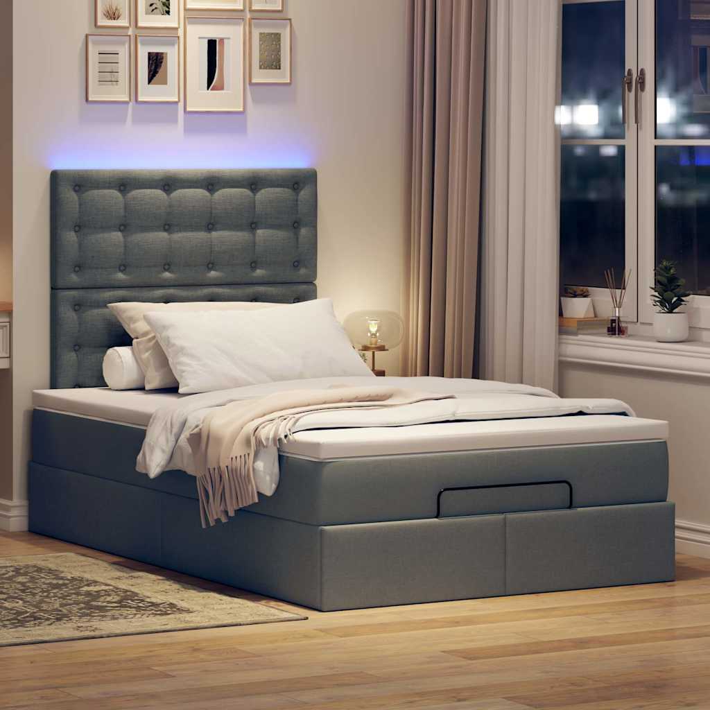 Ottoman bed met matras en LED's 120x200cm stof donkergrijs is nu te koop bij PeponiXL, paradijselijk wonen!