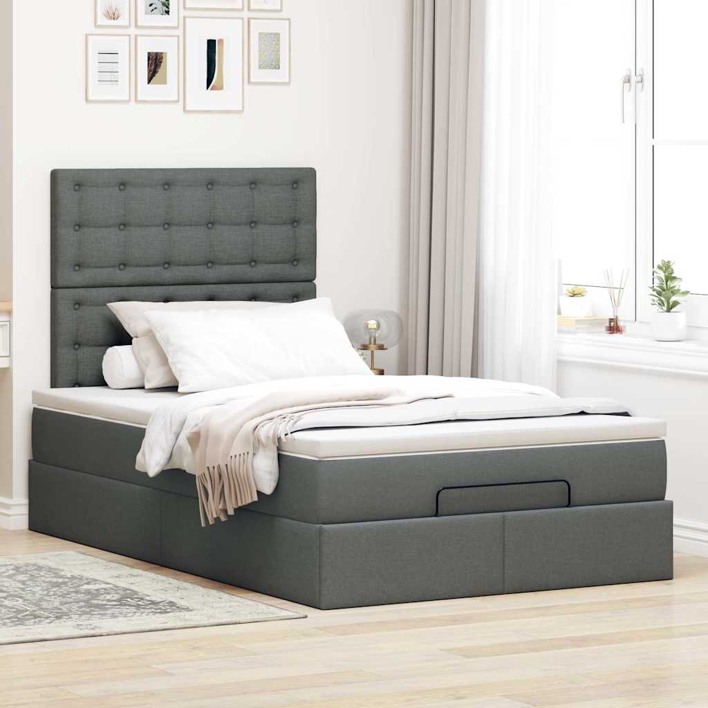 Ottoman bed met matras en LED's 120x200cm stof donkergrijs is nu te koop bij PeponiXL, paradijselijk wonen!