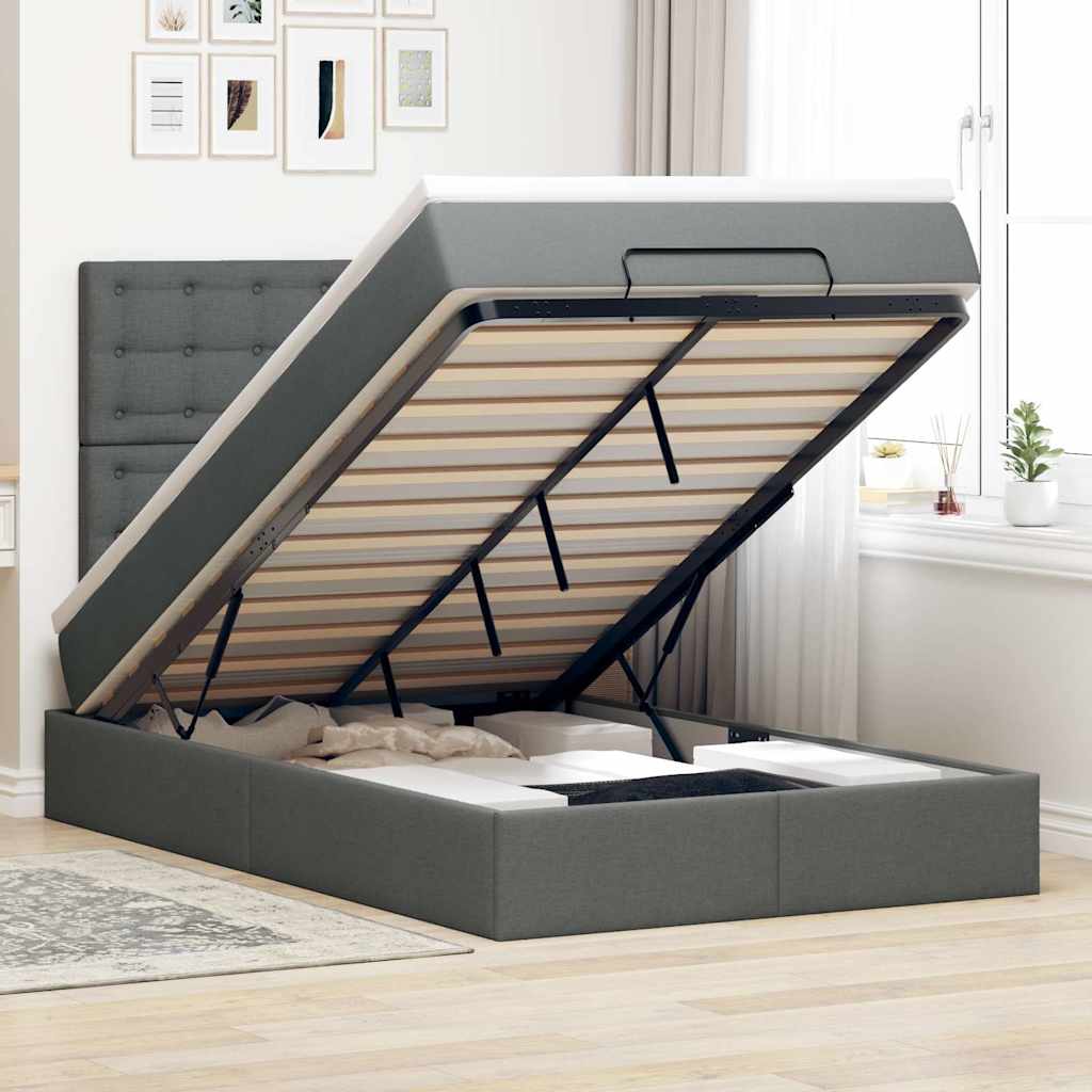 Ottoman bed met matras en LED's 120x200cm stof donkergrijs is nu te koop bij PeponiXL, paradijselijk wonen!