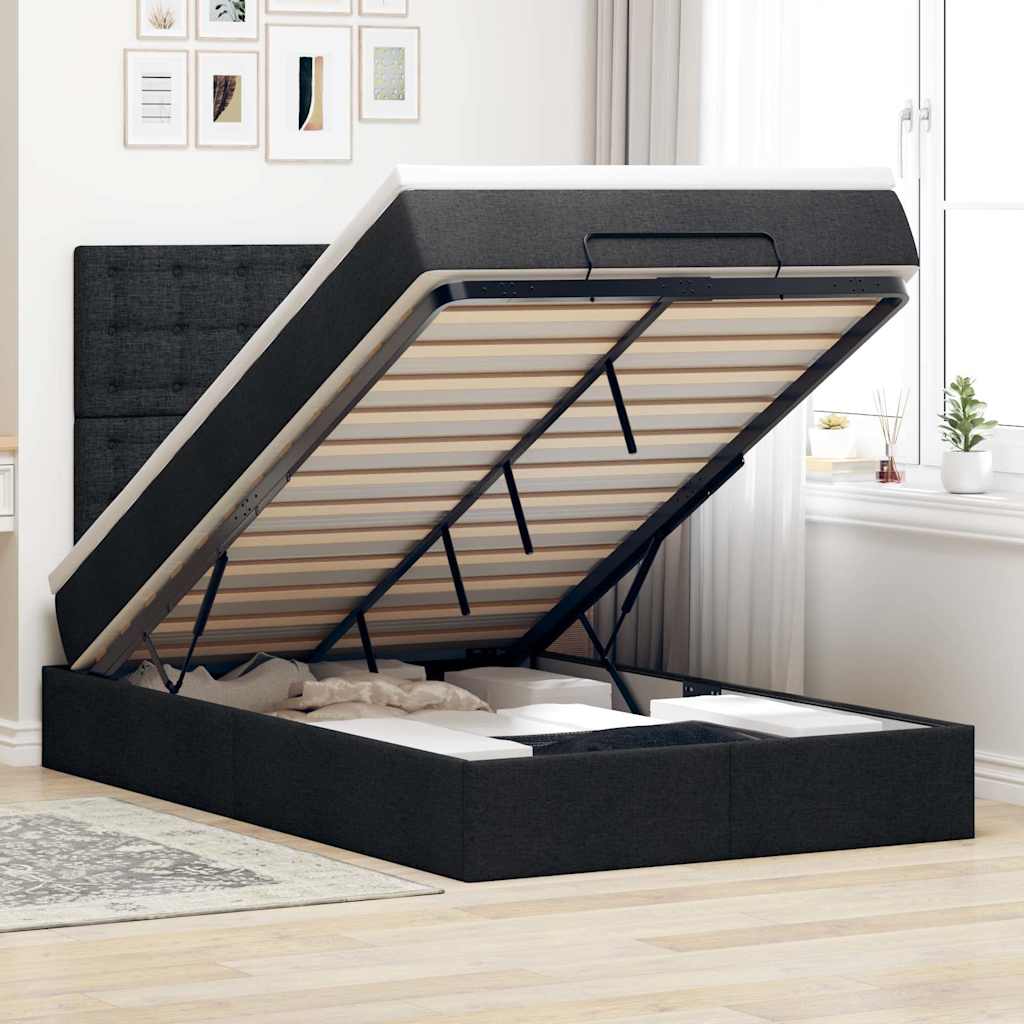 Ottoman bed met matras en LED's 120x200cm stof zwart is nu te koop bij PeponiXL, paradijselijk wonen!