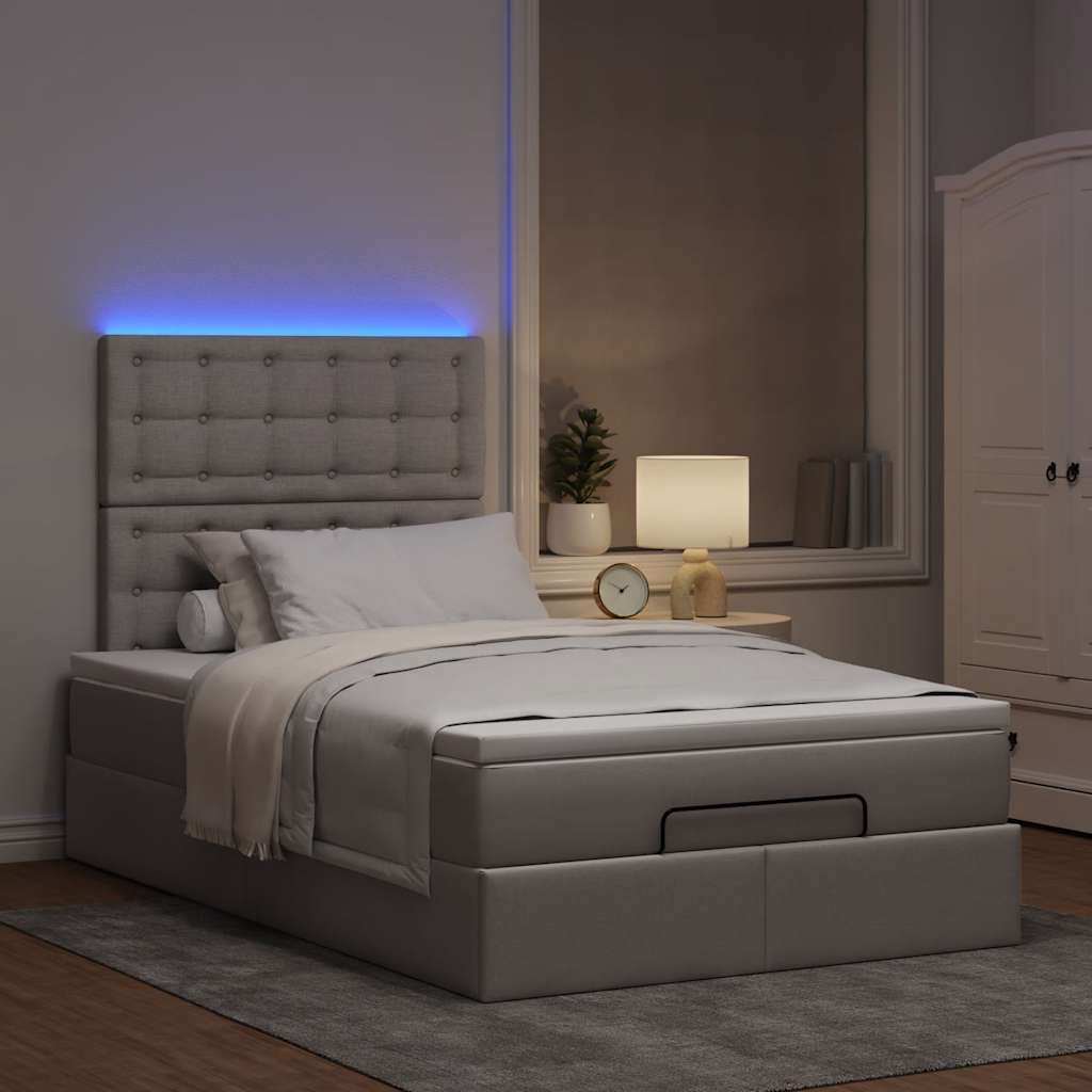 Ottoman bed met matras en LED's 120x200cm stof taupe is nu te koop bij PeponiXL, paradijselijk wonen!