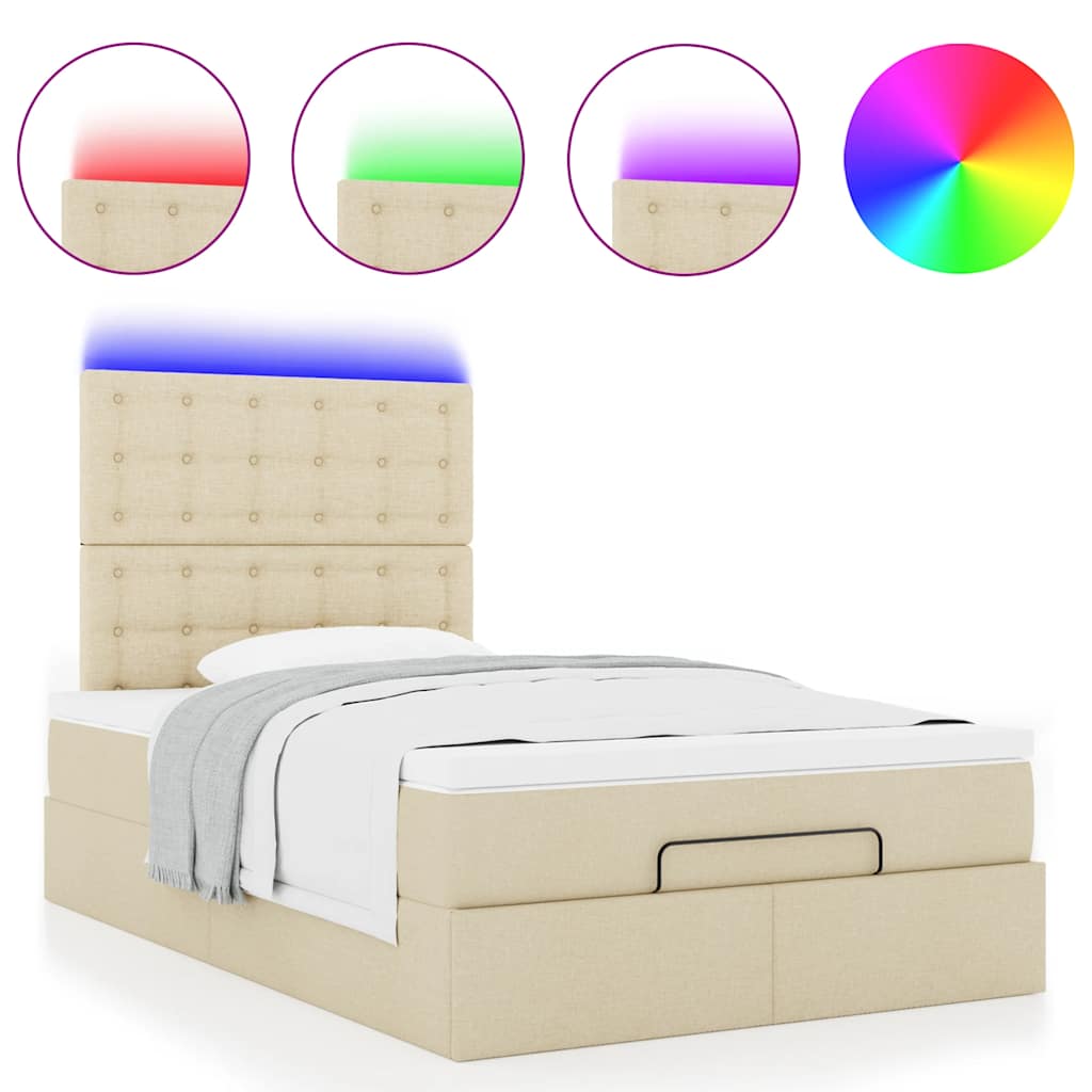 Ottoman bed met matras en LED's 120x200cm stof crèmekleurig is nu te koop bij PeponiXL, paradijselijk wonen!