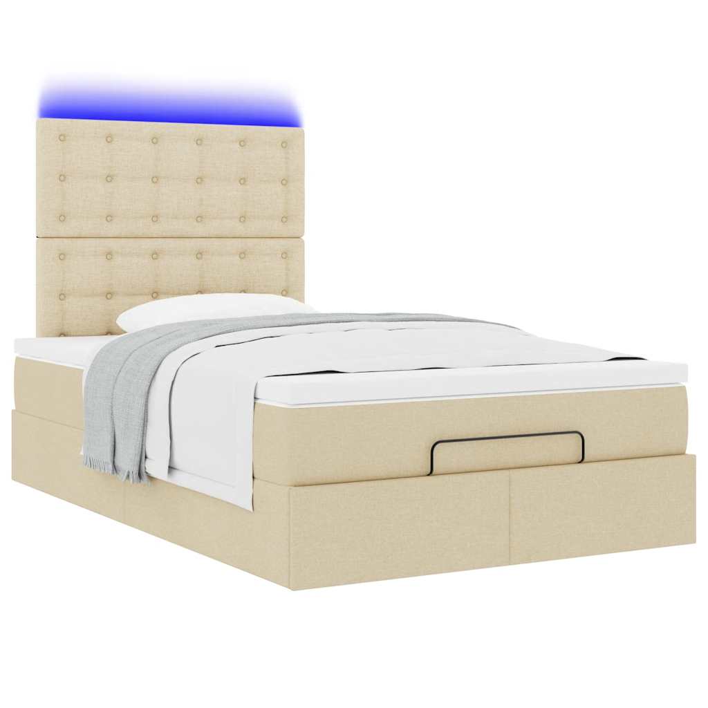 Ottoman bed met matras en LED's 120x200cm stof crèmekleurig is nu te koop bij PeponiXL, paradijselijk wonen!