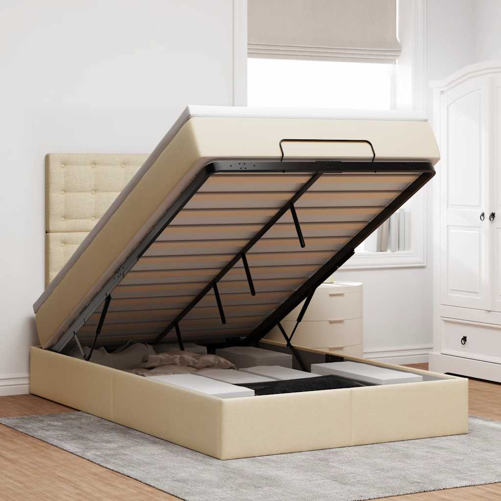 Ottoman bed met matras en LED's 120x200cm stof crèmekleurig is nu te koop bij PeponiXL, paradijselijk wonen!