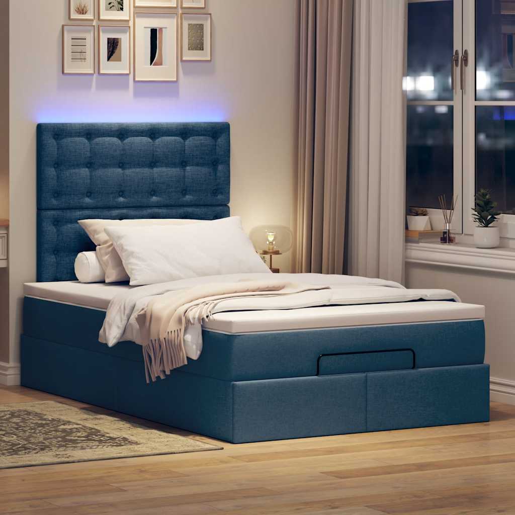 Ottoman bed met matras en LED's 120x200cm stof blauw is nu te koop bij PeponiXL, paradijselijk wonen!
